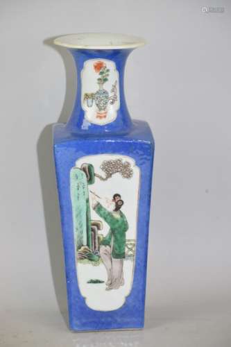 Qing Chinese Cobalt Blue Glaze Wucai Porcelain Vase