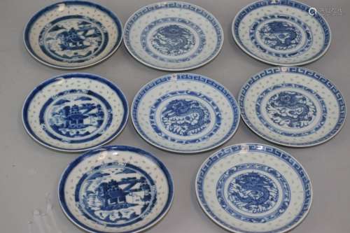 Group of Qing Chinese B&W Porcelain Plates
