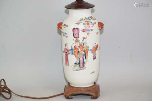 Late Qing Chinese 'Great Fortune' Famille Rose Vase Lamp