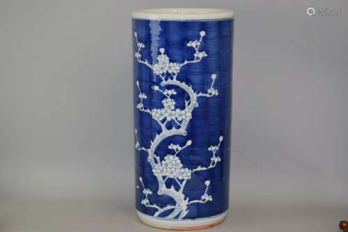 19-20th C. Chinese B&W Porcelain Plum Umbrella Holder