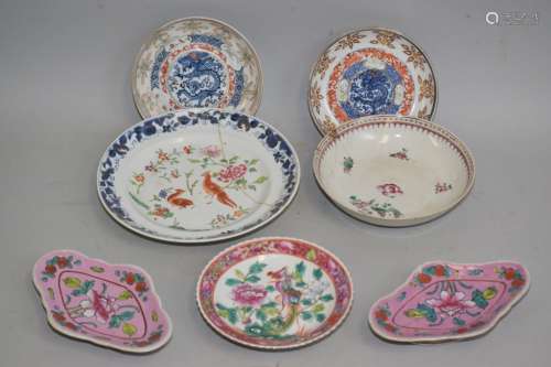 Seven Qing Chinese Famille Rose Porcelain Plates