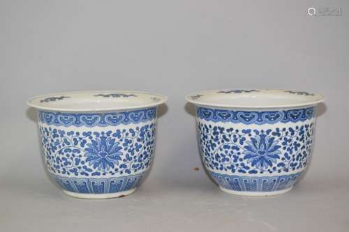 Pr. of Chinese Blue and White Flower Pots