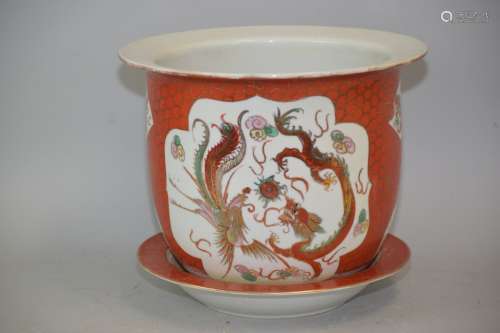 19-20th C. Chinese Iron Red Glaze Flower Pot