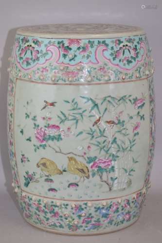 18-19th C. Chinese Pea Glaze Famille Rose Garden Seat