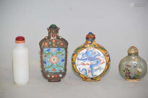 Group of Chinese Cloisonne and Peking Glass Snuff Bottles