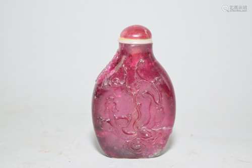 Qing Chinese Pink Tourmaline Carved Dragon Snuff Bottle