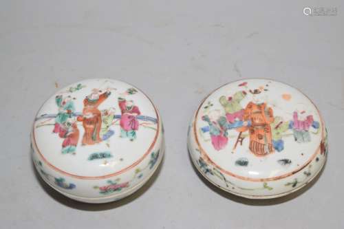 Two Late Qing Chinese Famille Rose Seal Ink Box