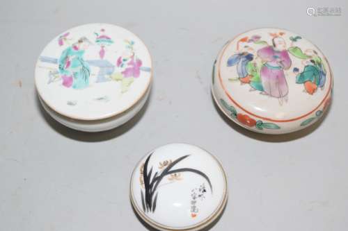 Three Chinese Famille Rose Porcelain Seal Ink Boxes