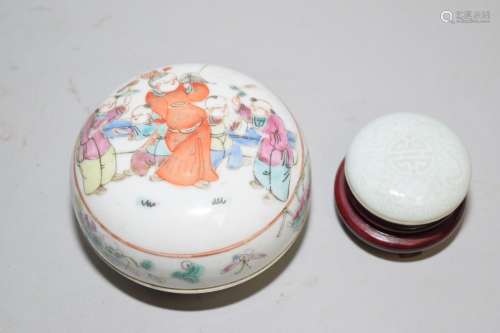 Two Late Qing Chinese Porcelain Seal Ink Box