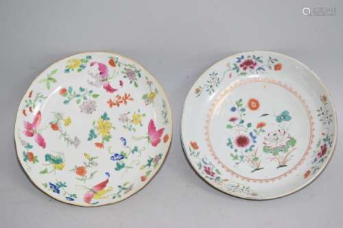 Two Qing Chinese Famille Rose Flowers Plates