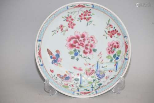 18th C. Chinese Famille Rose Flowers Porcelain Plate