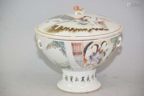 Republic Chinese Famille Verte Porcelain Soup Bowl