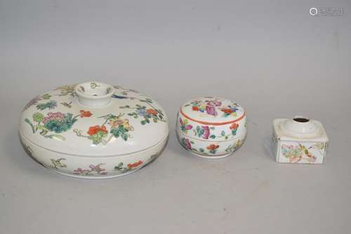 Three 19-20th C. Chinese Famille Rose Wares