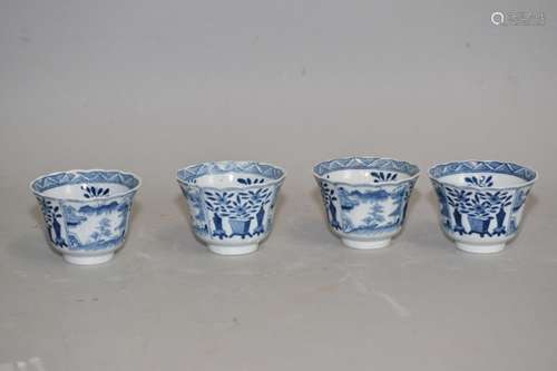 Four Qing Chinese B&W Study Objects Cups