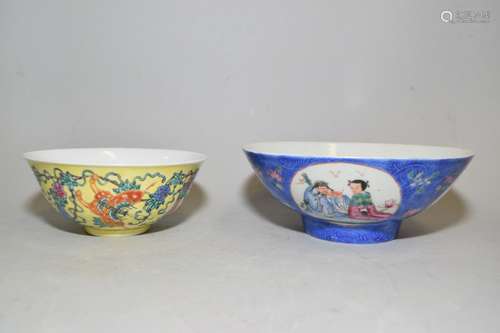 Two 19-20th C. Chinese Famille Rose Porcelain Bowls