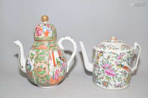 Two Qing Chinese Export Famille Rose Medallion Teapots