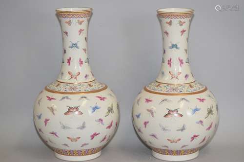 Pr. of Chinese Famille Rose Butterflies Vase, Guanxu Mark