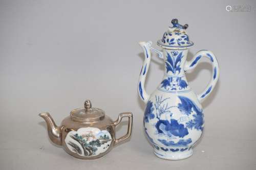 Late Ming/Early Qing Chinese B&W Wine Pot and Republic Teapot