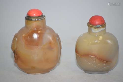 Two Qing Chinese Agate Carved Snuff Bottles