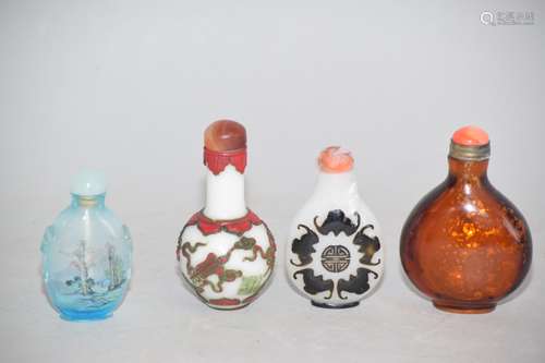 Four Chinese Peking Glass Snuff Bottles