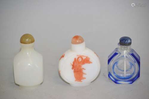 Three Qing Chinese Peking Glass Snuff Bottles