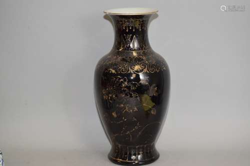 Qing Chinese Gold Painted Mirror Black Glaze Vase