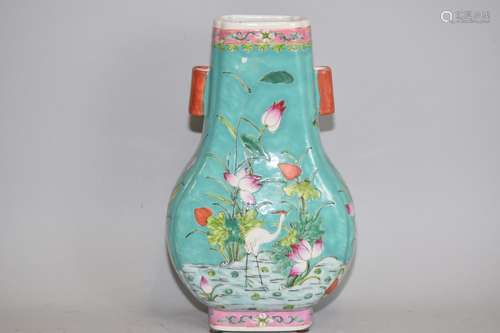 Republic Chinese Turquoise Glaze Famille Rose Vase