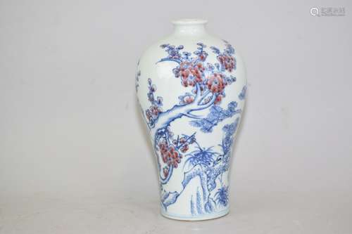 19-20th C. Chinese B&W Underglaze Red Porcelain Vase