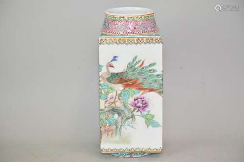 19-20th C. Chinese Famille Rose Porcelain Cong Vase