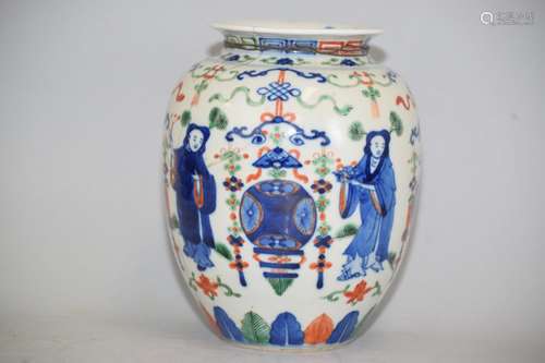 Chinese Wucai Porcelain Jar, JiaJing Mark