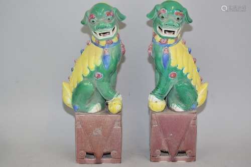 Pr. of 19-20th C. Chinese Sancai Porcelain Lions