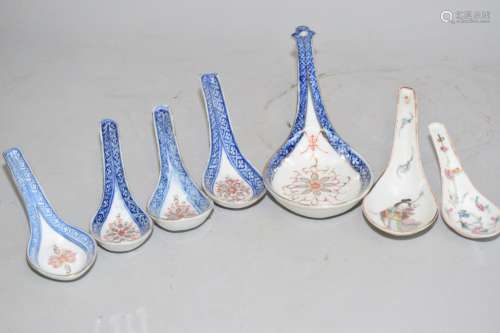Group of Qing Chinese Porcelain Spoons