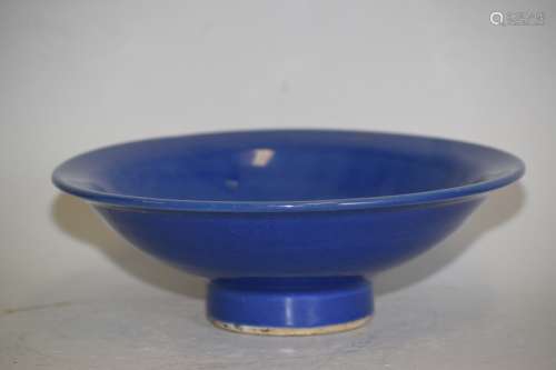 Qing Chinese Cobalt Blue Glaze Footed Bowl