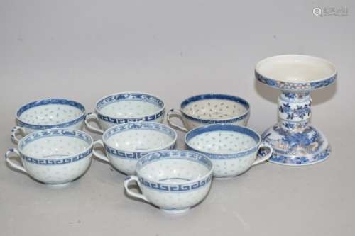 Group of Qing Chinese B&W Cups and Lamp Stand