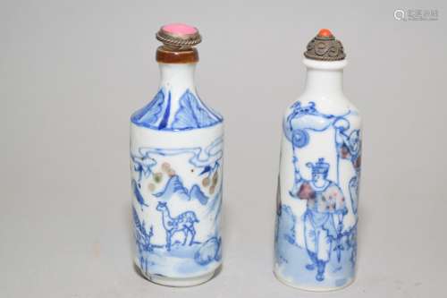 Two Qing Chinese B&W Underglaze Red Snuff Bottles