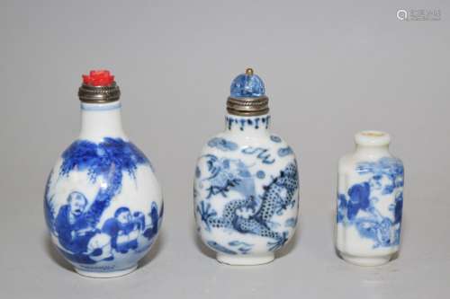 Qing Chinese Blue and White Snuff Bottles
