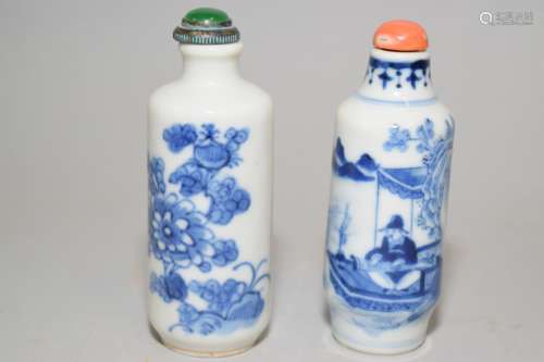 Two Qing Chinese Blue and White Snuff Bottles