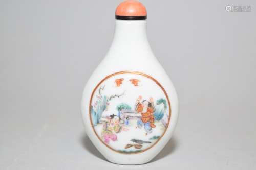 19-20th C. Chinese Famille Rose Porcelain Snuff Bottle
