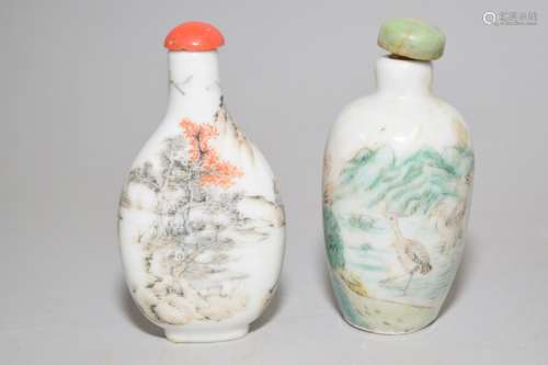 Two Qing Chinese Famille Rose Snuff Bottles