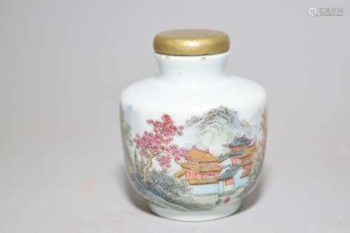 Qing Chinese Famille Rose Landscape Snuff Bottle