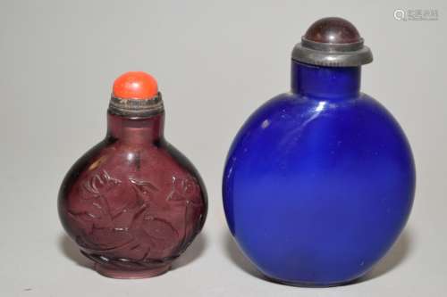 Two 19-20th C. Chinese Peking Glass Snuff Bottles