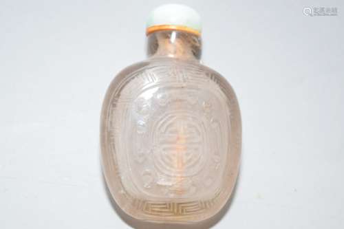 Qing Chinese Rock Crystal Carved Longevity Snuff Bottle