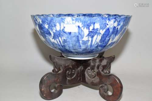 19th C. Japanese Blue and White Bowl on Stand