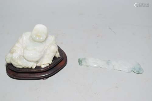 Chinese Jadeite Carved Buddha and Amulet