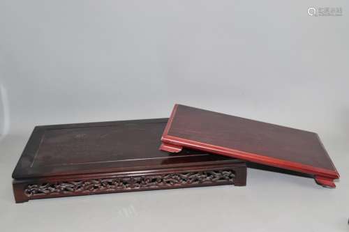 Chinese Faux Wood and Hongmu Carved Stands