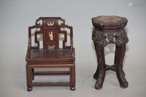 Two Qing Chinese Hongmu Carved Furniture Models
