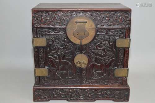 Qing Chinese Hongmu Carved Seal Chest, Guanpixiang