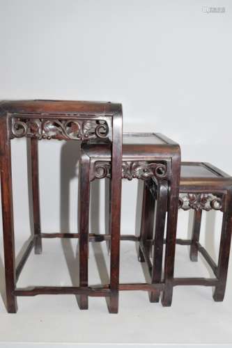Qing Chinese Hongmu Carved Nesting Table