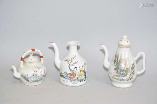 Three 19th C. Chinese Famille Rose Porcelain Wine Pots