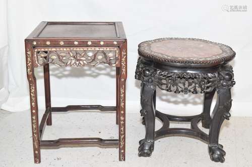 Two Qing Chinese Mother-of-Pearl Inlay Hongmu Stands